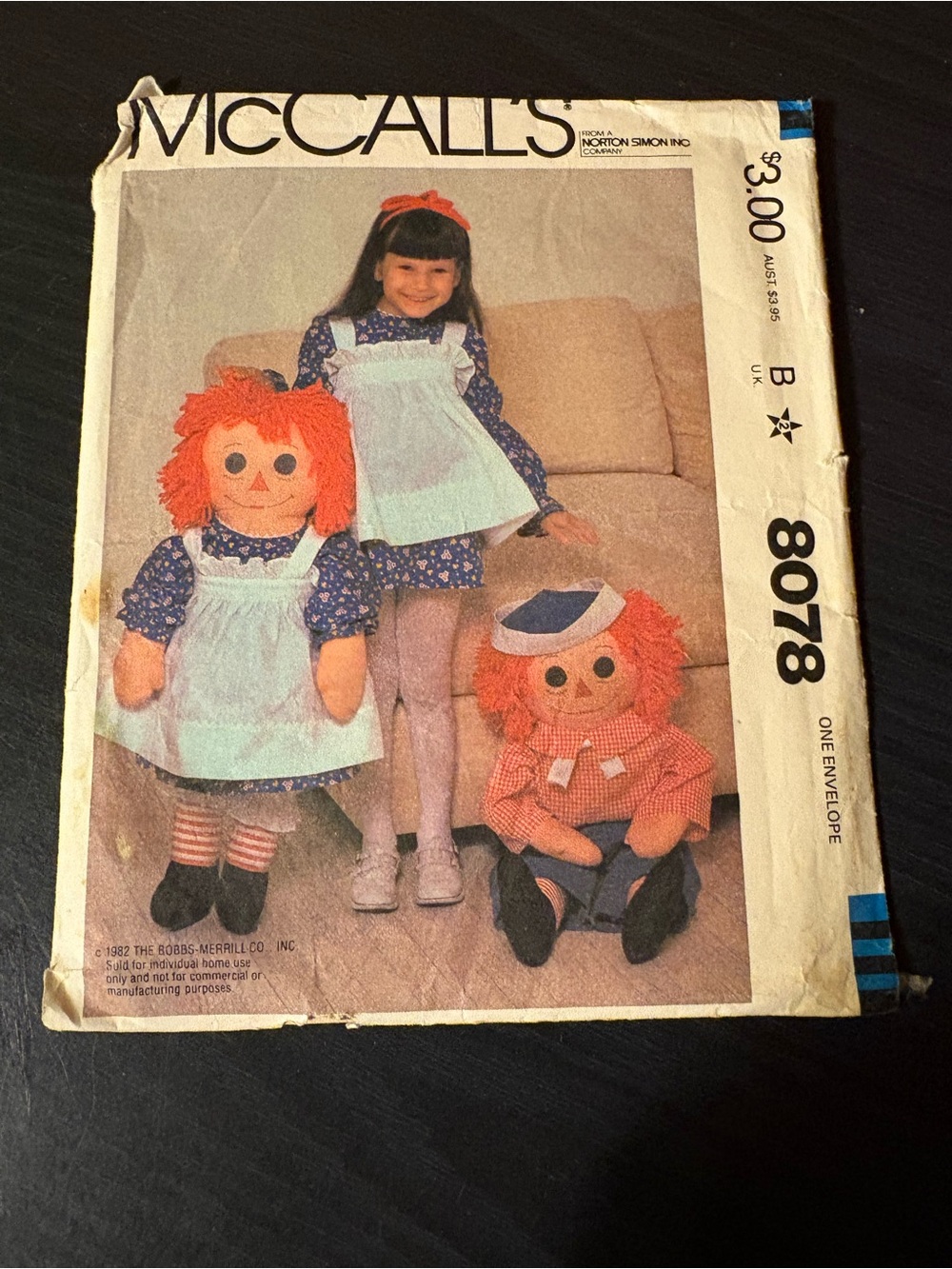 McCall's 8078 Raggedy Ann & Andy Sewing Pattern Vintage Original